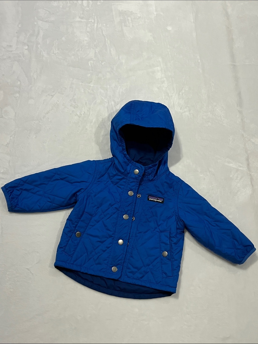 Patagonia Bright Blue Quilted Hooded Puffer for Kids 12/18 month reversible